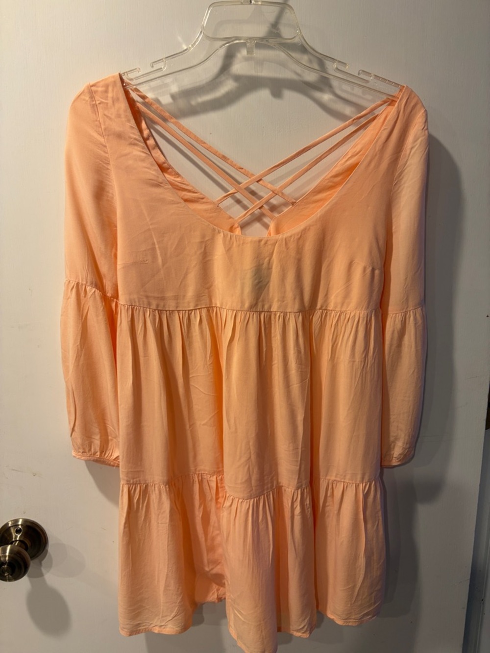 Nasty Gal Peach Crisscross Tiered dress 3/4 sleeves XXS